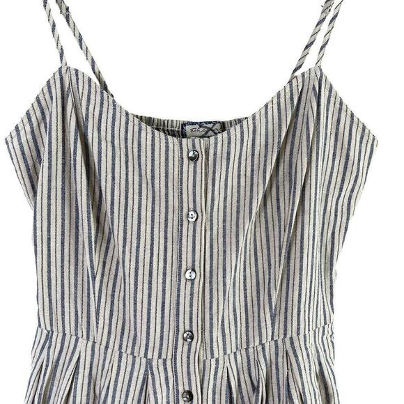 Anthropologie Ethereal Striped Linen Cotton Romper Button Front Cream Blue, S - Picture 2 of 10